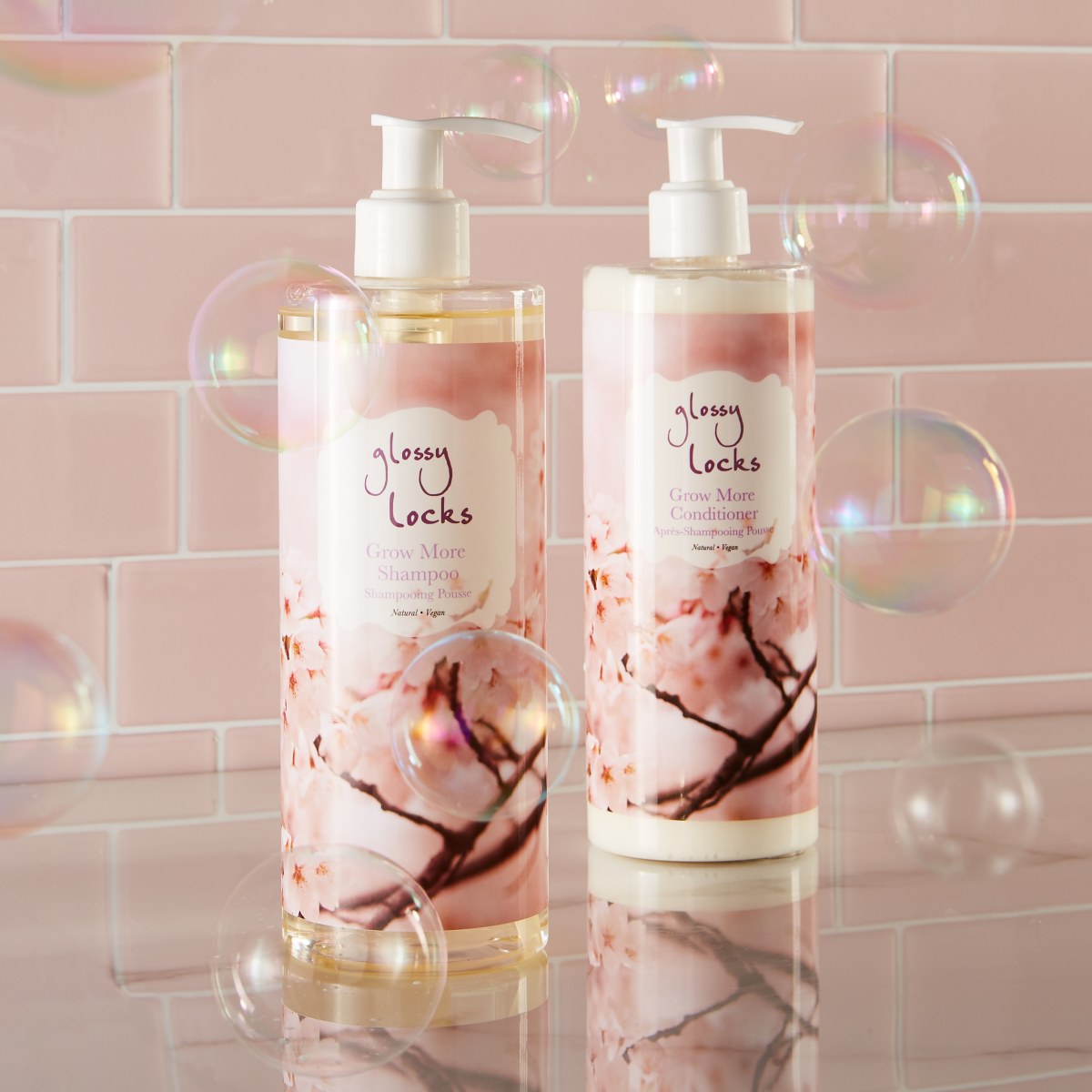 Honey Locks shampoo and conditioner with floral pink design | Available at budcosmetics.com