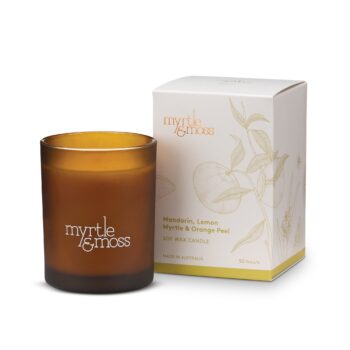 Whamisa Myrtle & Moss soy candle with scented box packaging | Available at budcosmetics.com