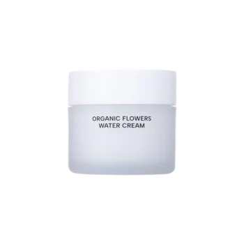 Whamisa Organic Flowers Water Cream in a minimalist frosted jar | Available at budcosmetics.com